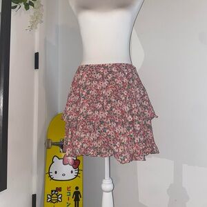 pink floral tiered skirt